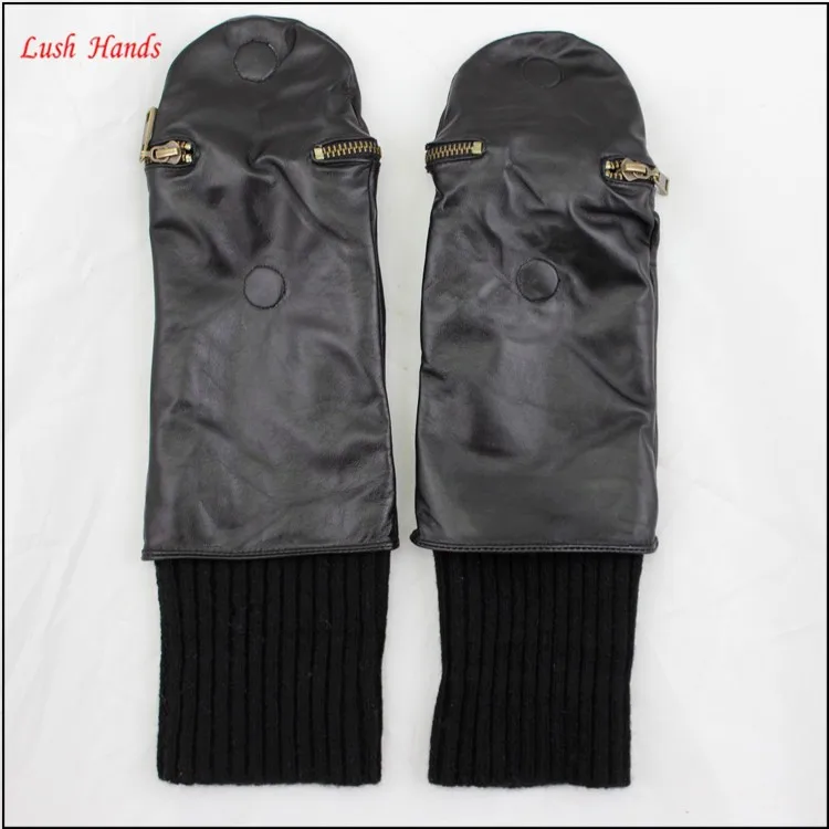ladies wholesale winter sheepskin leather mitten gloves black