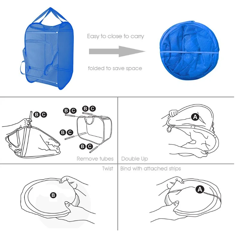 Foldable Laundry Basket Large Pop Up Mesh Mesh Zipper Laundry Cloth