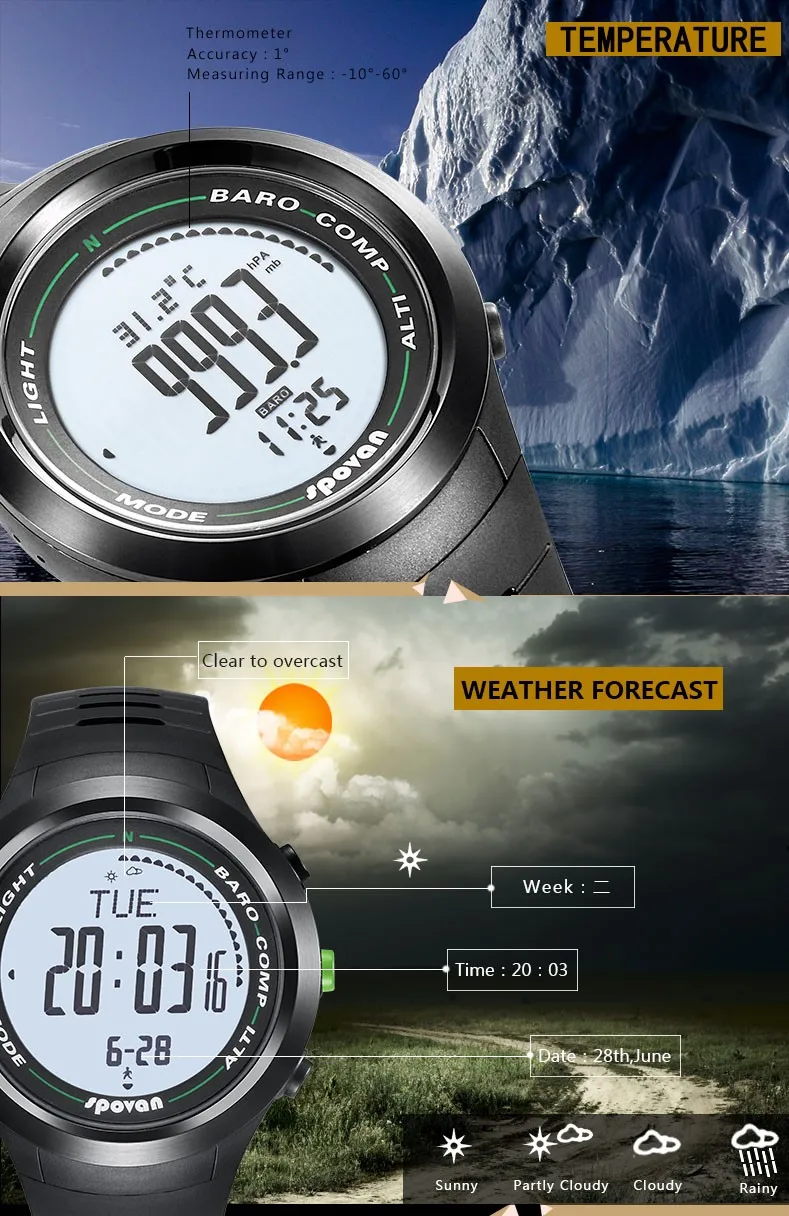 New Arrival Men's Outdoor Sports Climbing Waterproof Digital Watches Made in China