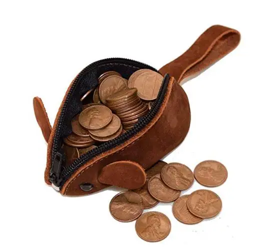 Peat Moss Rustic Leather Mouse Coin Purse Change Pouch Handmade Includes 101 year Warranty Hide & Drink