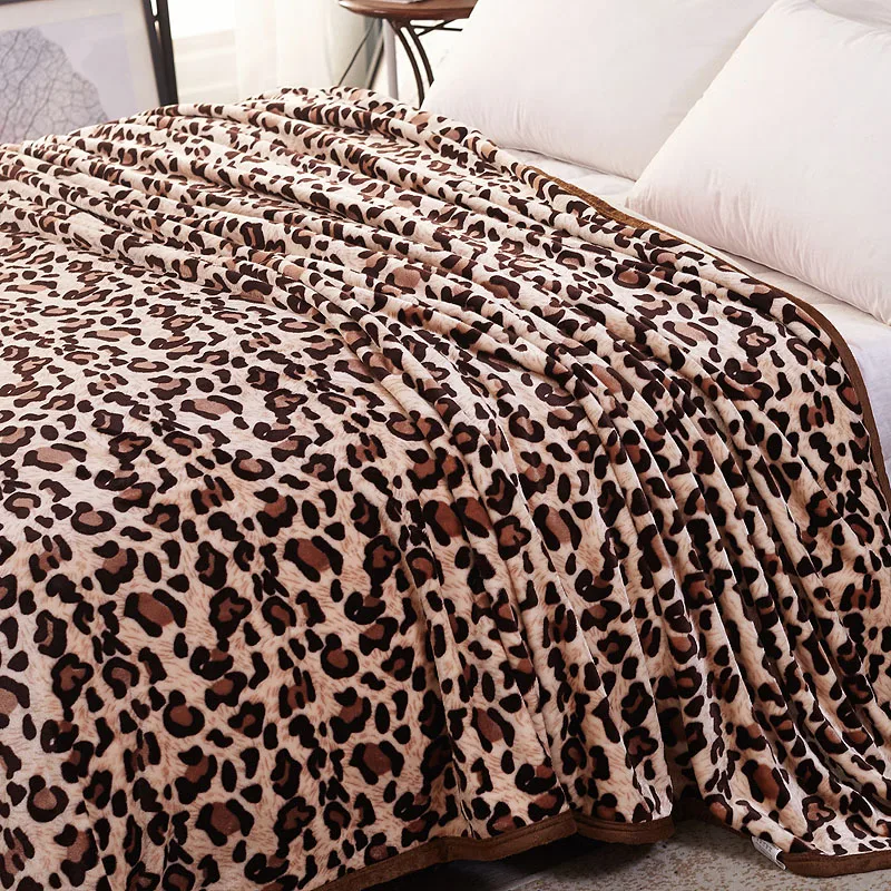 King/queen Size Leopard-Print Flannel /coral Fleece Bed Blanket: China ...