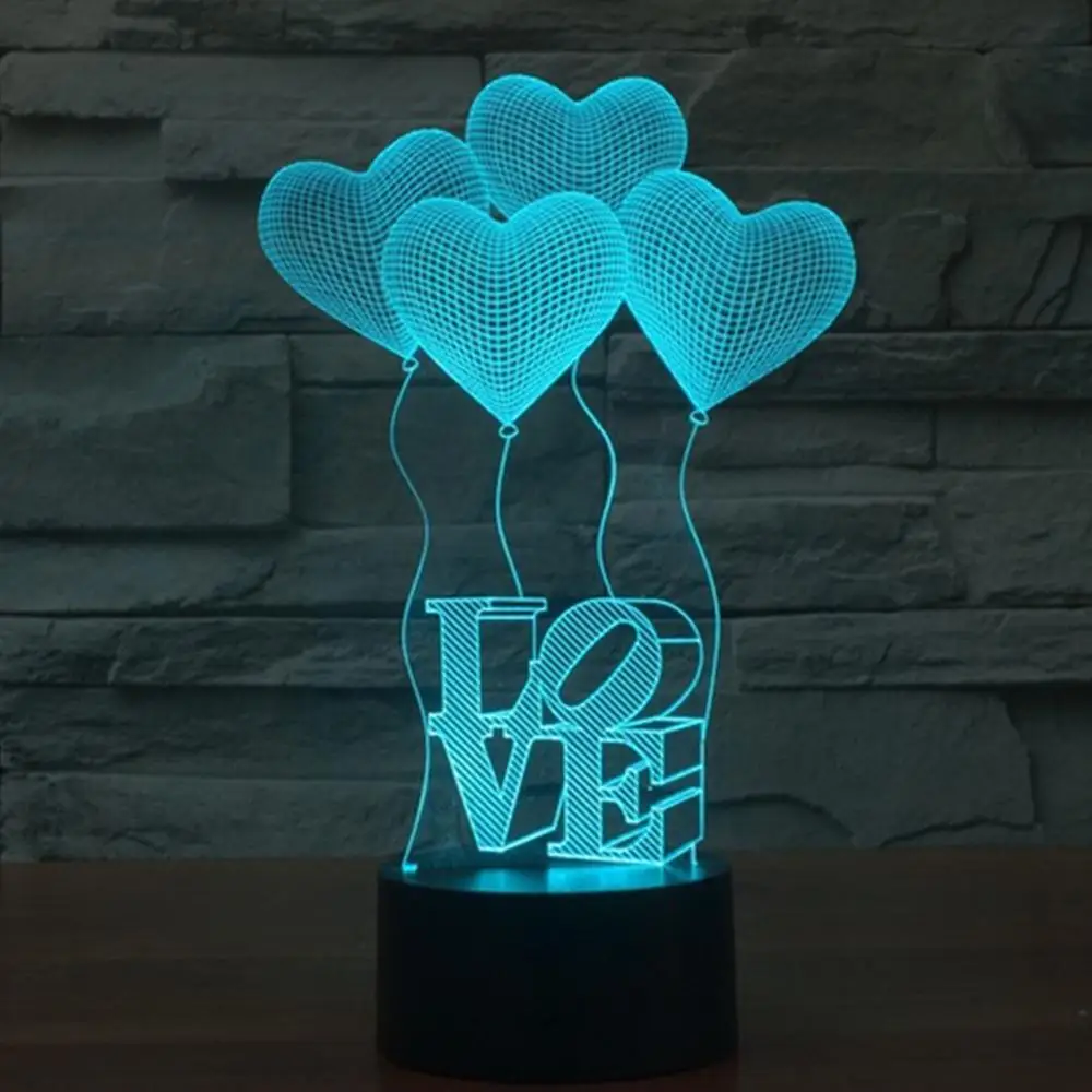 3D led Visual Optical Illusion Colorful LED Table Lamp Touch Romantic Holiday Night Light Baymax Love Heart Wedding gifts