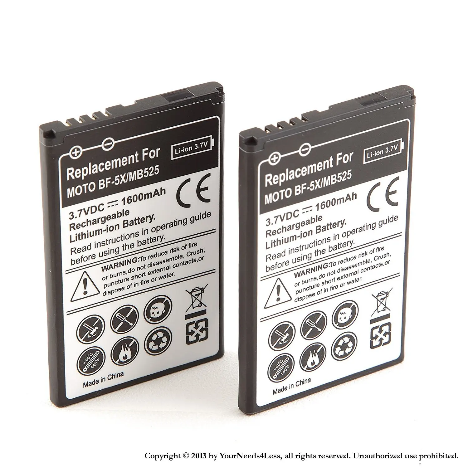 YN4L 2 X 1600mAh Replacement Batteries for Motorola Bravo MB520 ; Defy MB525