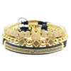 Luxury Men's Hand Jewelry 4Pcs/Set Adjustable Braided Roman Numerals Bangle Micro Pave CZ Crown Charm Macrame Bracelet