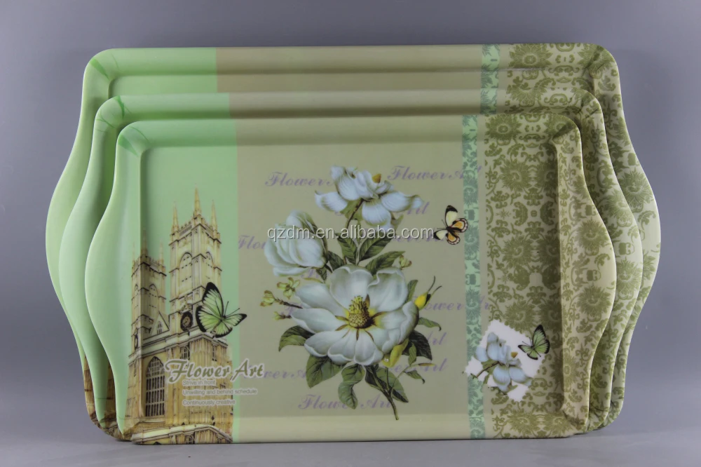 Flower Print Melamine Tray Set With Handle