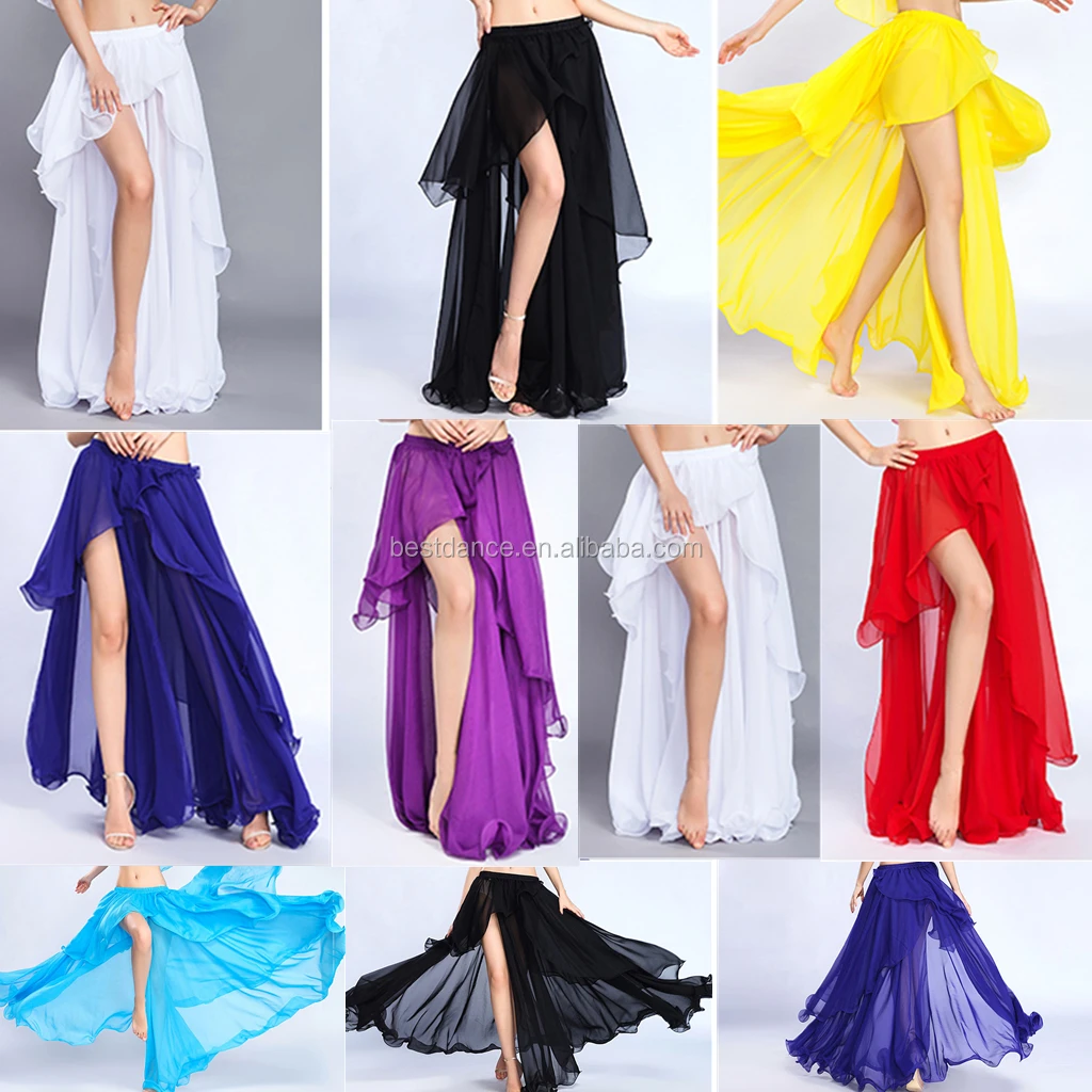 Bestdance Arabic Belly Dance Costume One Side Slit Skirt Tribal Chiffon