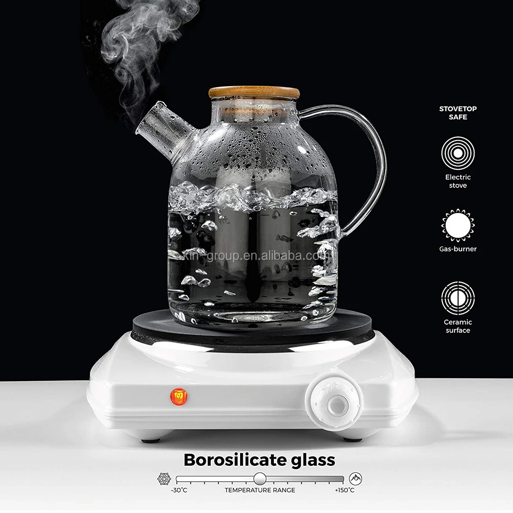 Stovetop 1800ml Heat Resistant Borosilicate Huge Capacity Glass Kettle