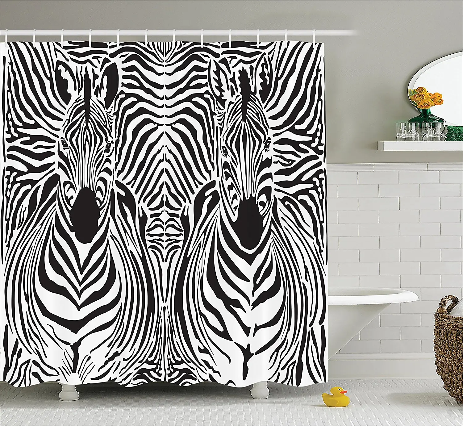 Get Quotations · Zebra Print Decor Shower Curtain Set By Ambesonne, Illustration Pattern Zebras Skins Background Blended Over