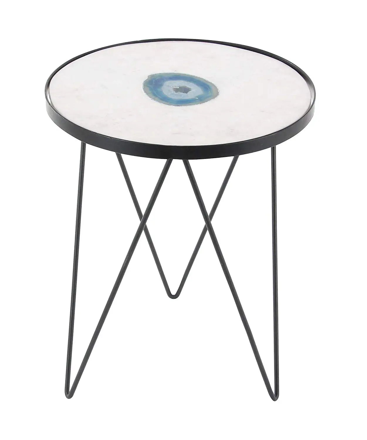 Deco 79 42224 17"/22" Metal and Marble Agat Accent Table, 17" x 22", White/Blue/Black