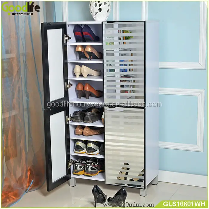 4 doors wooden shoe cabinet with glass 