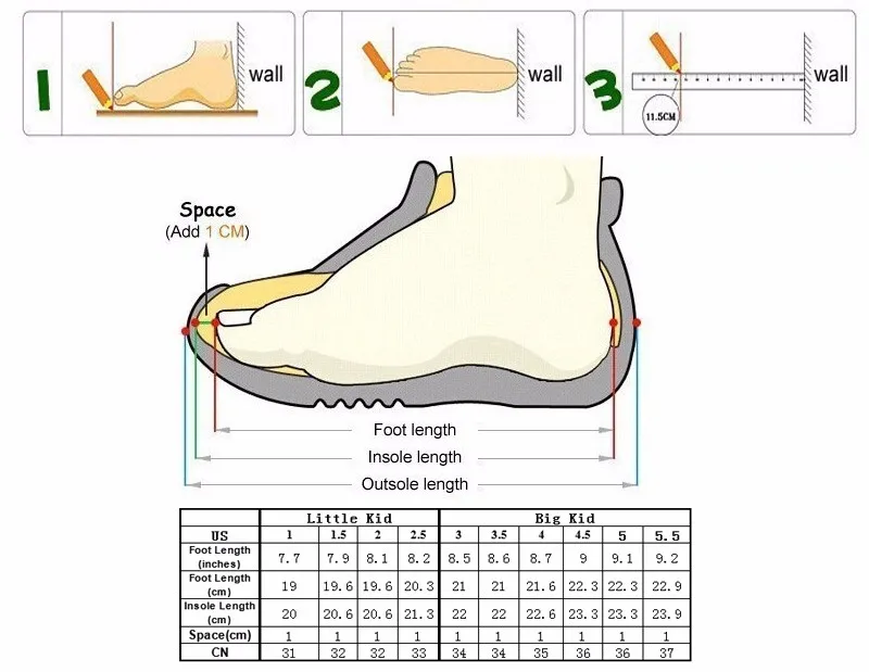 kid shoe size chart