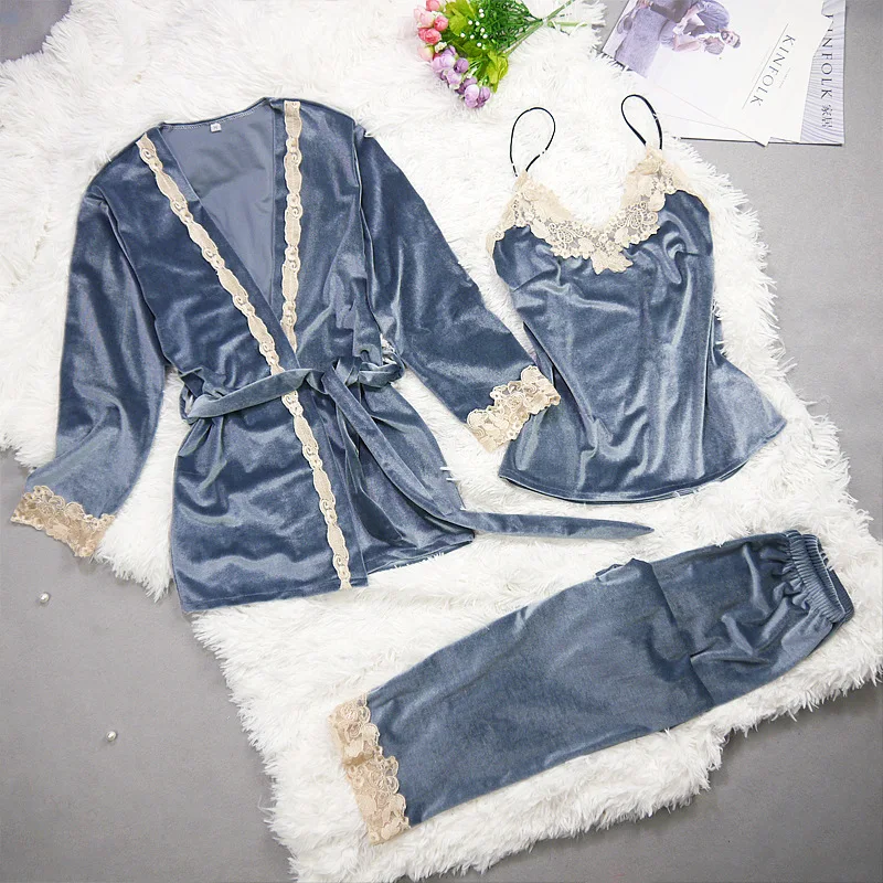 Wholesale Custom Velvet Solid Color 3Pcs  Pajamas Women  Pajamas