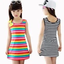 2-14Y meninas 12 anos roupas de Algodão Casual Crianças Roupas de verão Sem Mangas Listrado Roupa Do Bebê Para A Menina crianças vestido vestidos