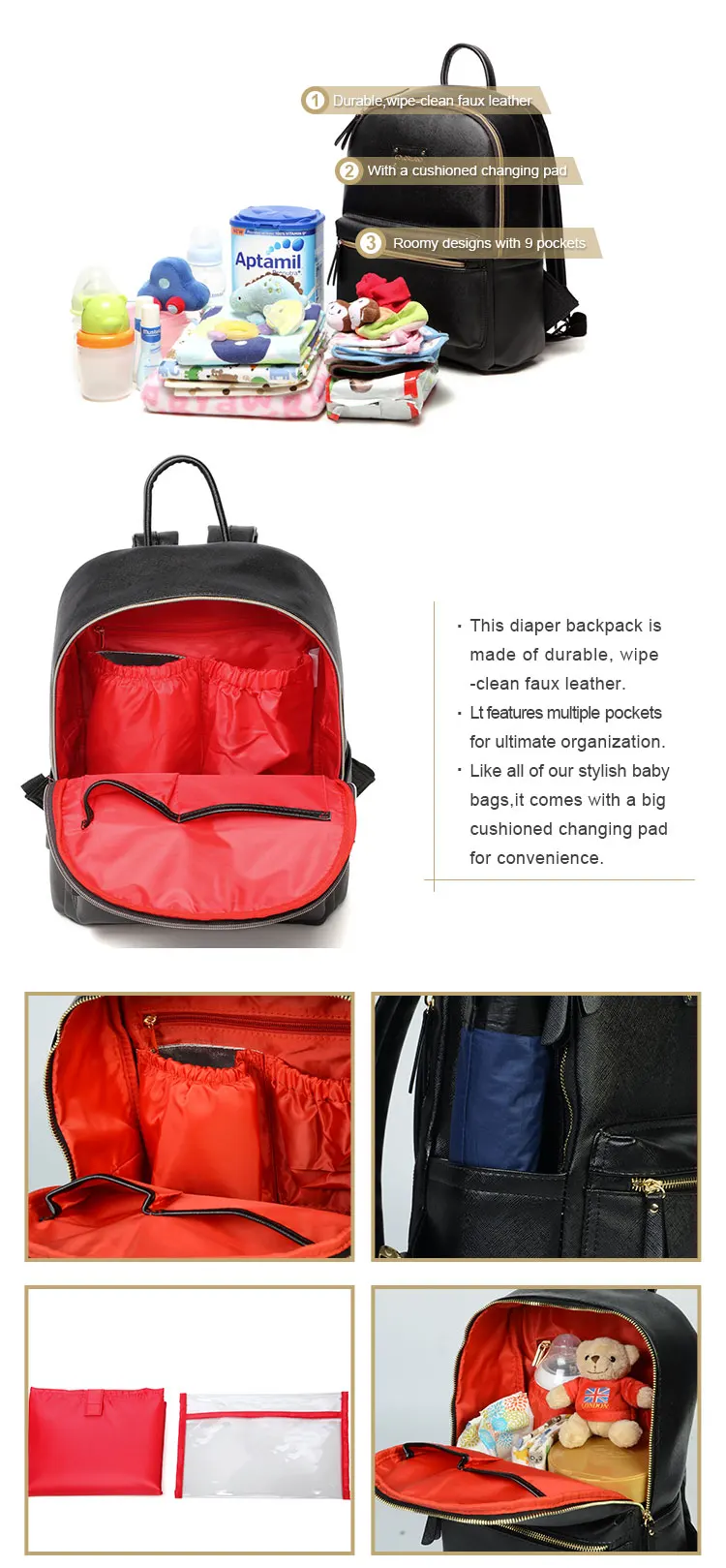 Colorland Pu Leather Backpack Diaper Bag Baby Nappy Changing Bag Buy