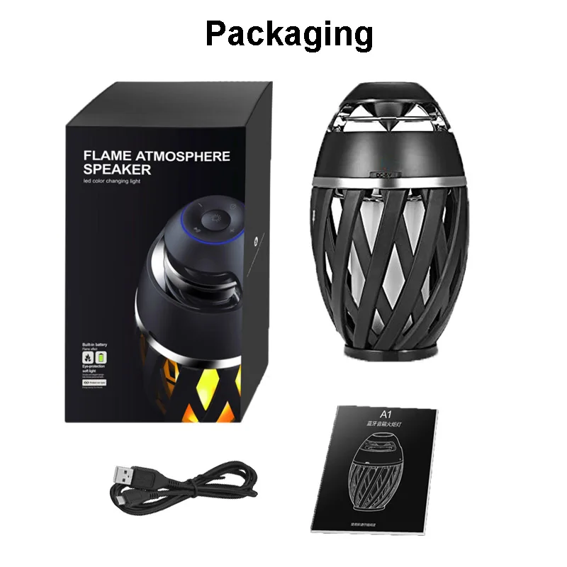 LED Flame Speaker, Wireless 5W 4 ohm Bass 8 Hours Fire Torch Night Light Music Dancing Flicker Atmosphere Table Lamp Speakers - ANKUX.COM