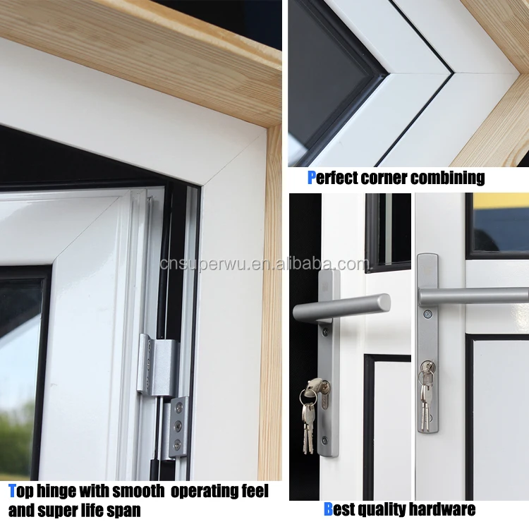 New design half toughened glass half aluminum panel hinged doors aluminum glazed french doors