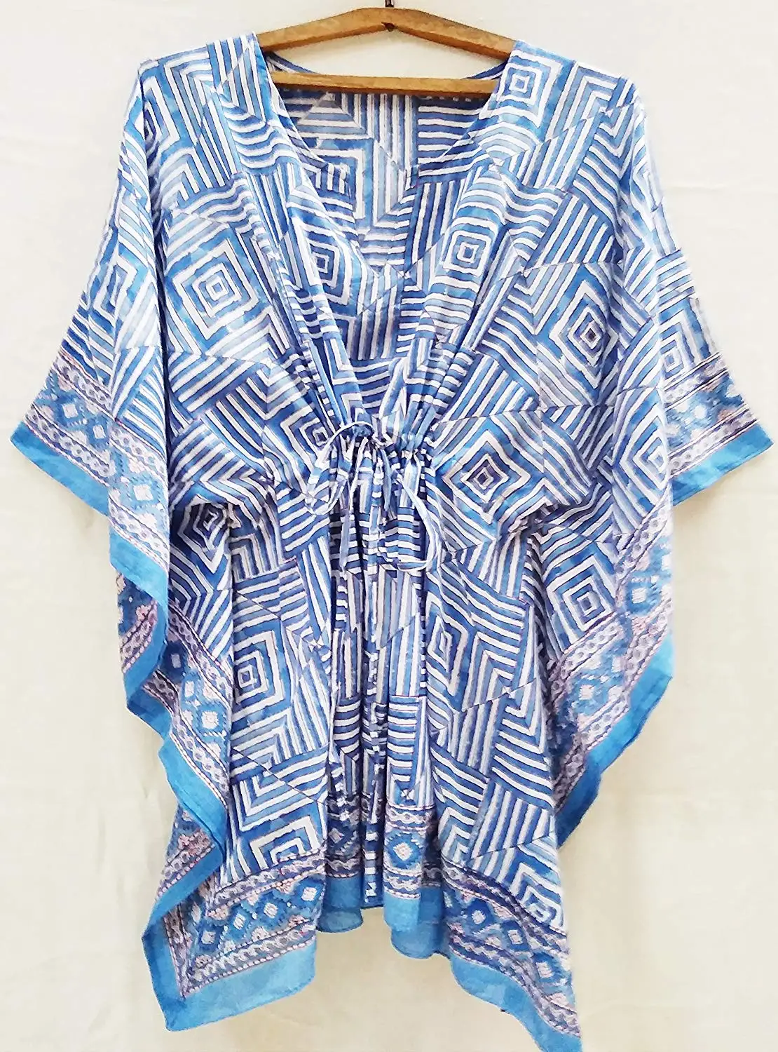 NEW EAONPLUS EMBRODERED GREEN BATIK PRINT KAFTAN TUNIC TOP BEACH WEAR PLUS SIZE