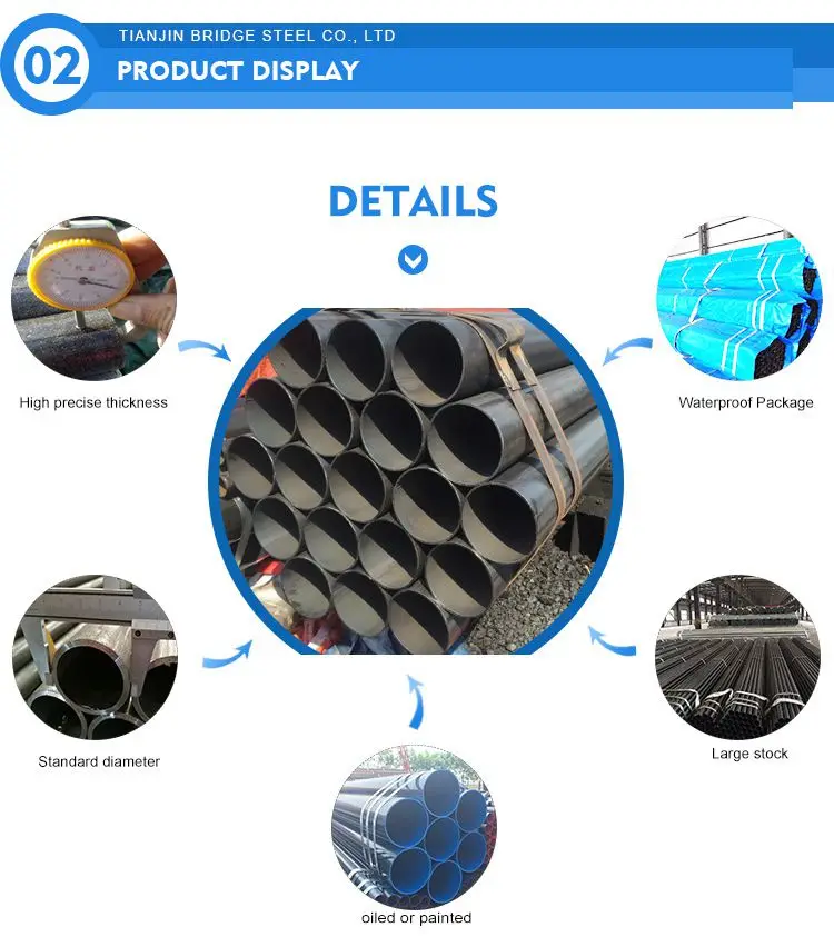Schedule 40 Carbon Erw Welded Mild Round Black Steel Pipe For Furnitures And Construction