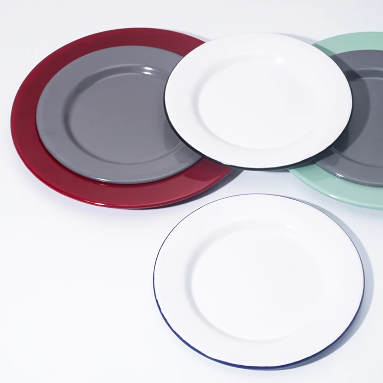 Wholesale Handcrafted 10inch Porcelain Enamel Dinner Plates With Red