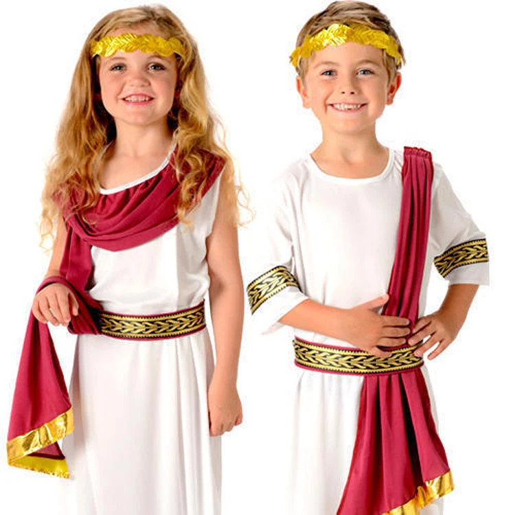 Ancient Greek Toga Boy Ruler Golden Fancy Dress Outfit Costume Boys Book Week 