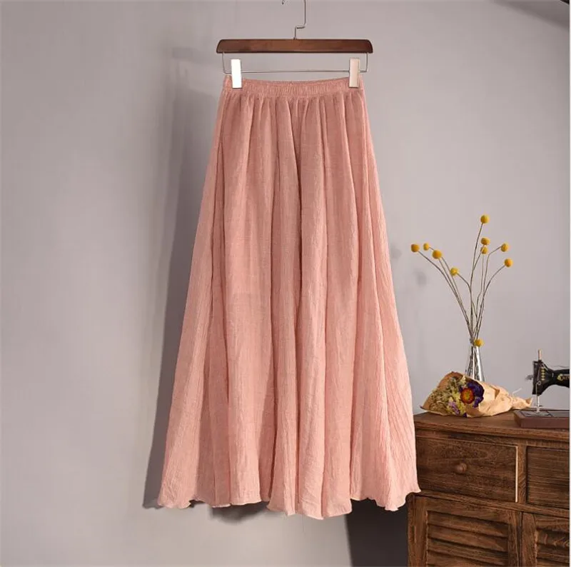 Cotton And Linen Skirt Linen Solid Color In The Long Paragraph Skirt