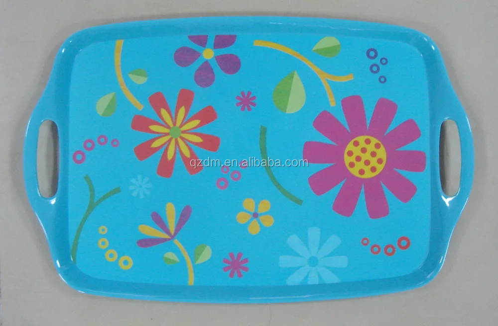 Customize Blue Melamine Serving Tray With 2 Handle