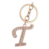 T Letter Rhinestone Initial Key Chain Custom Personalized Gold Plate Alloy Keyfob 26 English letter Keychain for Bag Accessories