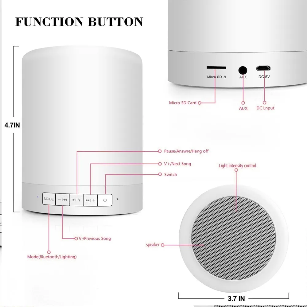 Wireless bluetooth speaker with FM Radio smart alarm clock night light portable bluetooth speaker - ANKUX.COM