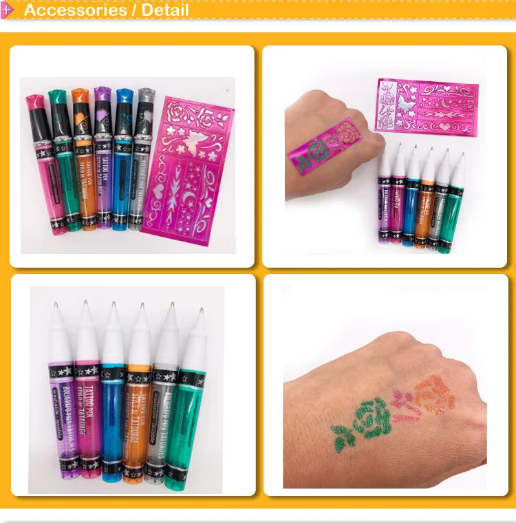Tattoo Pens With Stencils,Kids Glitter Tattoo,Temporary Tattoos For