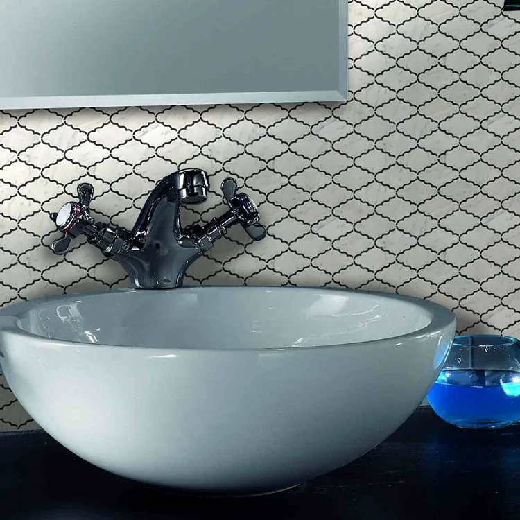 natural stone tile top white marble mosaic tile hand washing sink tile