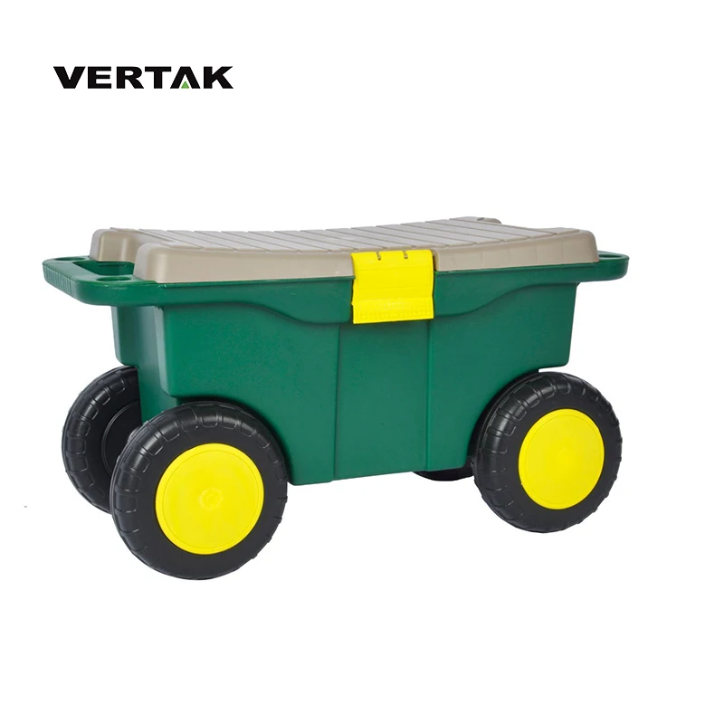 Vertak 22 Plastic Rolling Garden Seat Storage Box Cart View