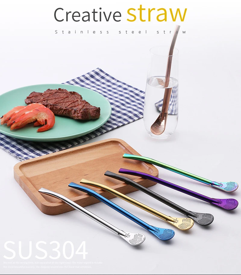 Stainless Steel Straw Spoon 2 In 1 Bar Drinking Straw Buy Straw