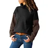 New Fashion Women Pullover Patchwork Ribbed Long Sleeve High Neck Knit Sweater