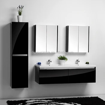 New Product Glossy Black Wall Mounted Mdf Bathroom Furniture