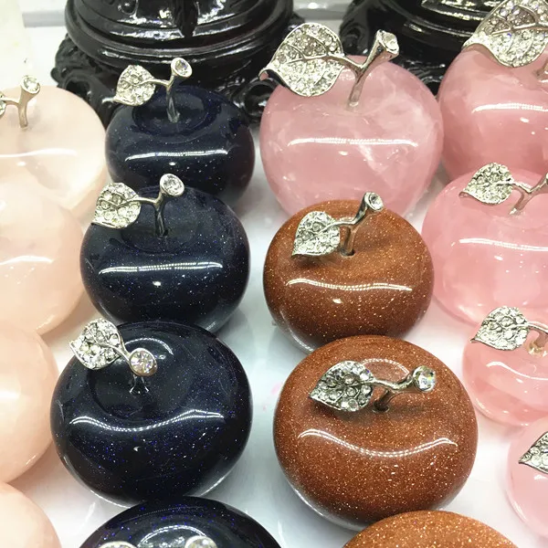 Whosale Natural Crystal Rose Quartz Carved Apple For Home Decoration