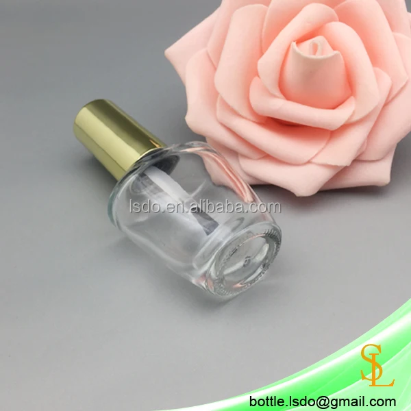 Clear 14ml Empty Nail Polish Cuticle Oil Bottles With Brushes And Gold