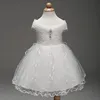 Latest White Lace Boat Neck Design Ruffle Net Flower Girl Wedding Dress LM8807
