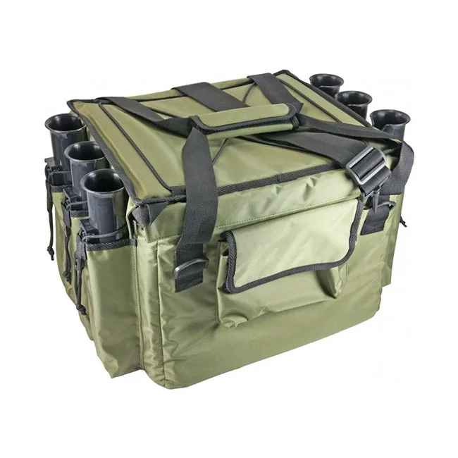 Heavyduty Green Fishing Tool Box With Rod Holders And Large Capacity