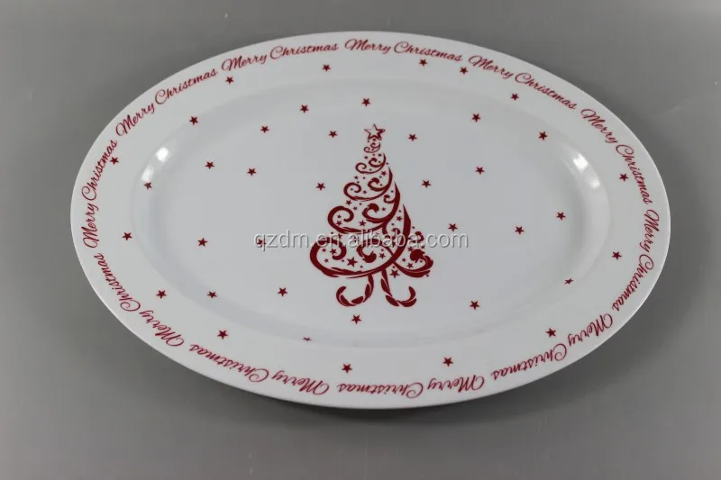 14" melamine oval dinner plate X'mas dinner plate