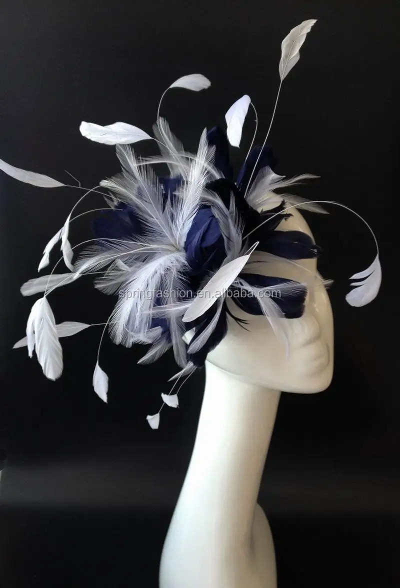 navy and white fascinator hat