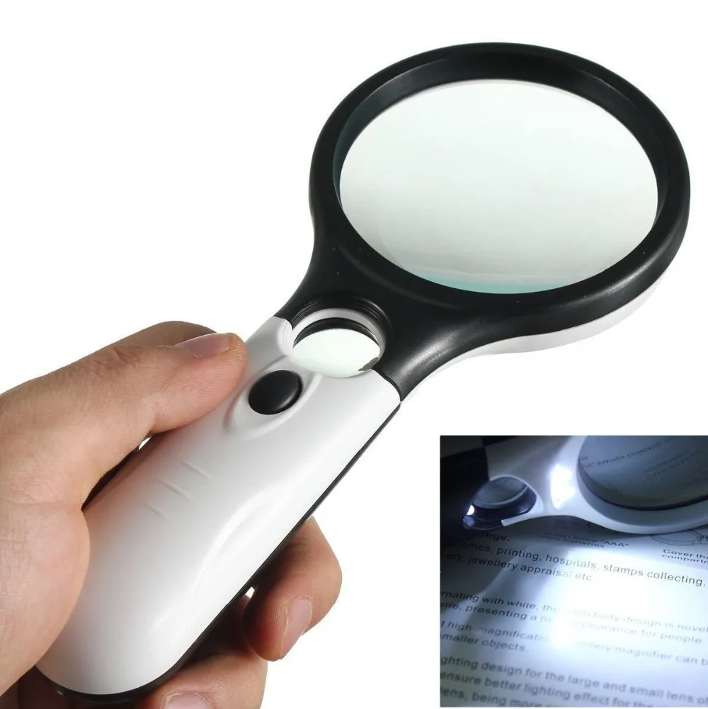 Handheld 3 Led Lights Magnifier 3x 45x Dual Magnifying Lens Optical ...