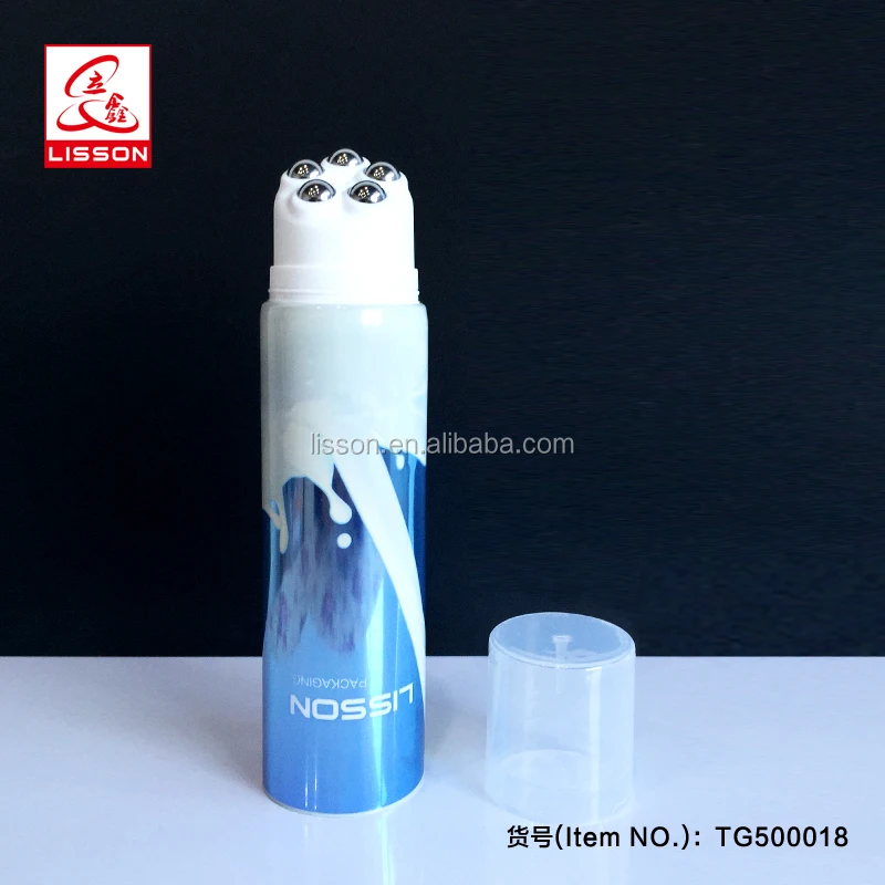 clear body cream container massage tube with stainless roller ball