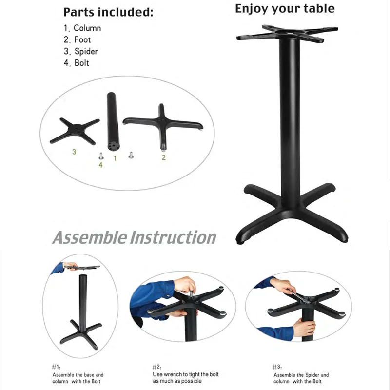 Black Coating Metal Table Base For Restaurant Customised Cast Iron