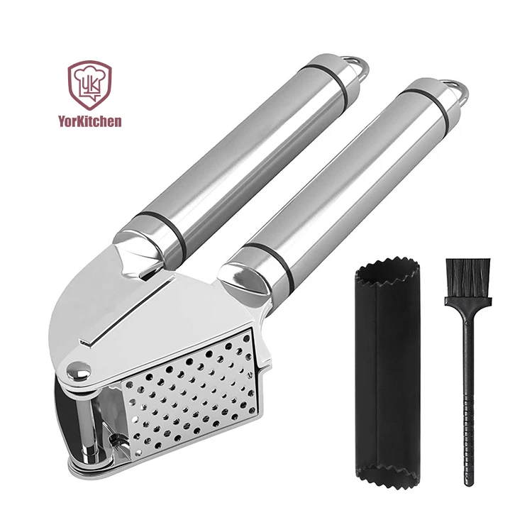 Garlic Press Stainless Steel Garlic Crusher With Cleaning Brush And