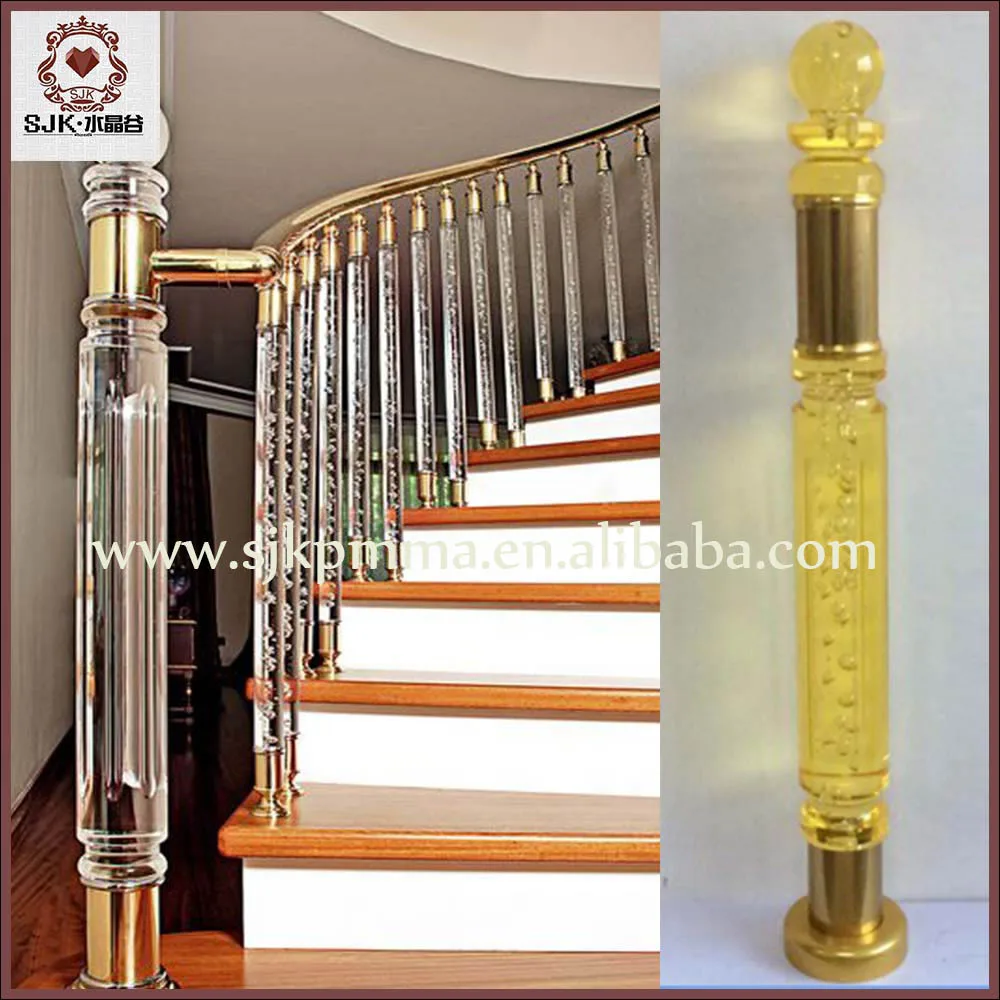 Fancy Crystal Glass Stair Handrail / Clear Acrylic Stair Pillars For