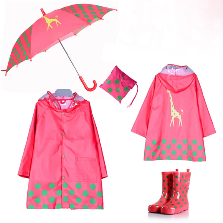 Kids Cartoon Raincoat Set Children Waterproof Umbrella Rain Boots Fashionable Customized Eco