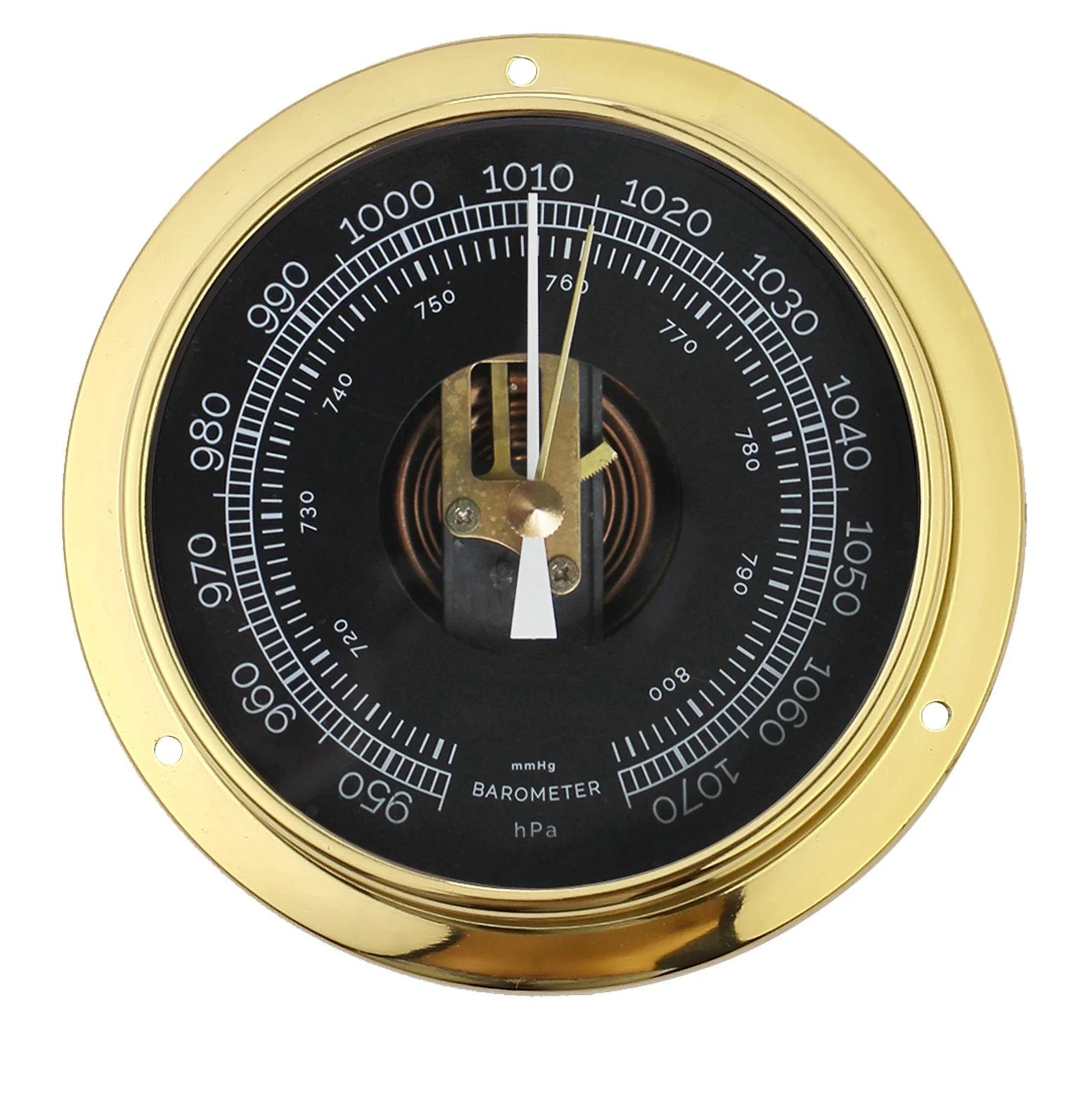 4.5" Wall Type Round Polished Brass Case Mechanical Skeleton Barometer