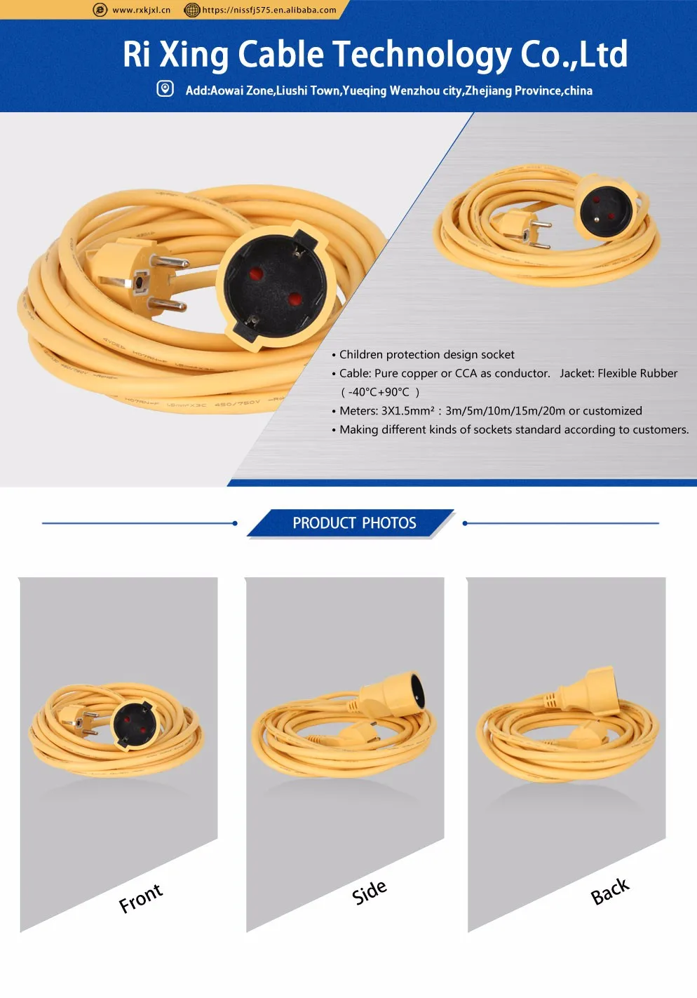 European Standard/type Power Extension Cords Cable 50m 25m Buy 50m