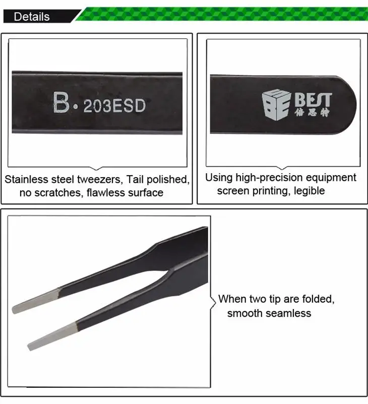 BST-203ESD Factory Direct High Quality Mobile Repair Precision Anti-static tweezers for iPhone/Smartphone