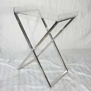 Acrylic Tray Table Stainless Steel Leg Folding Coffee Acrylic Tray Table Stainless Steel Leg Folding Coffee